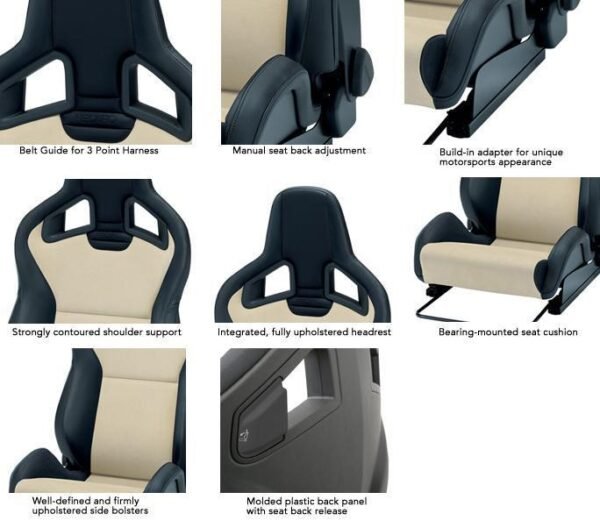 Recaro Sportster CS Seats – Vinyl Black Bolster | Dinamica Black Insert | Grey Logo